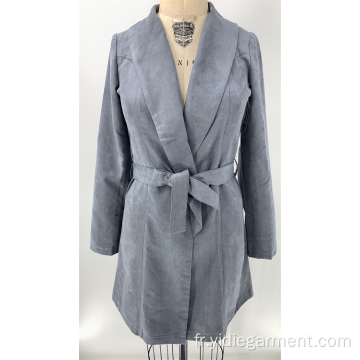 Manteau long en daim gris foncé